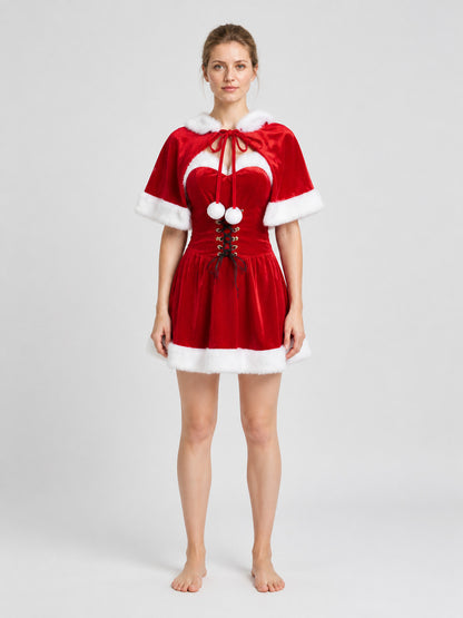Red Christmas Dress with White Trim on-model view