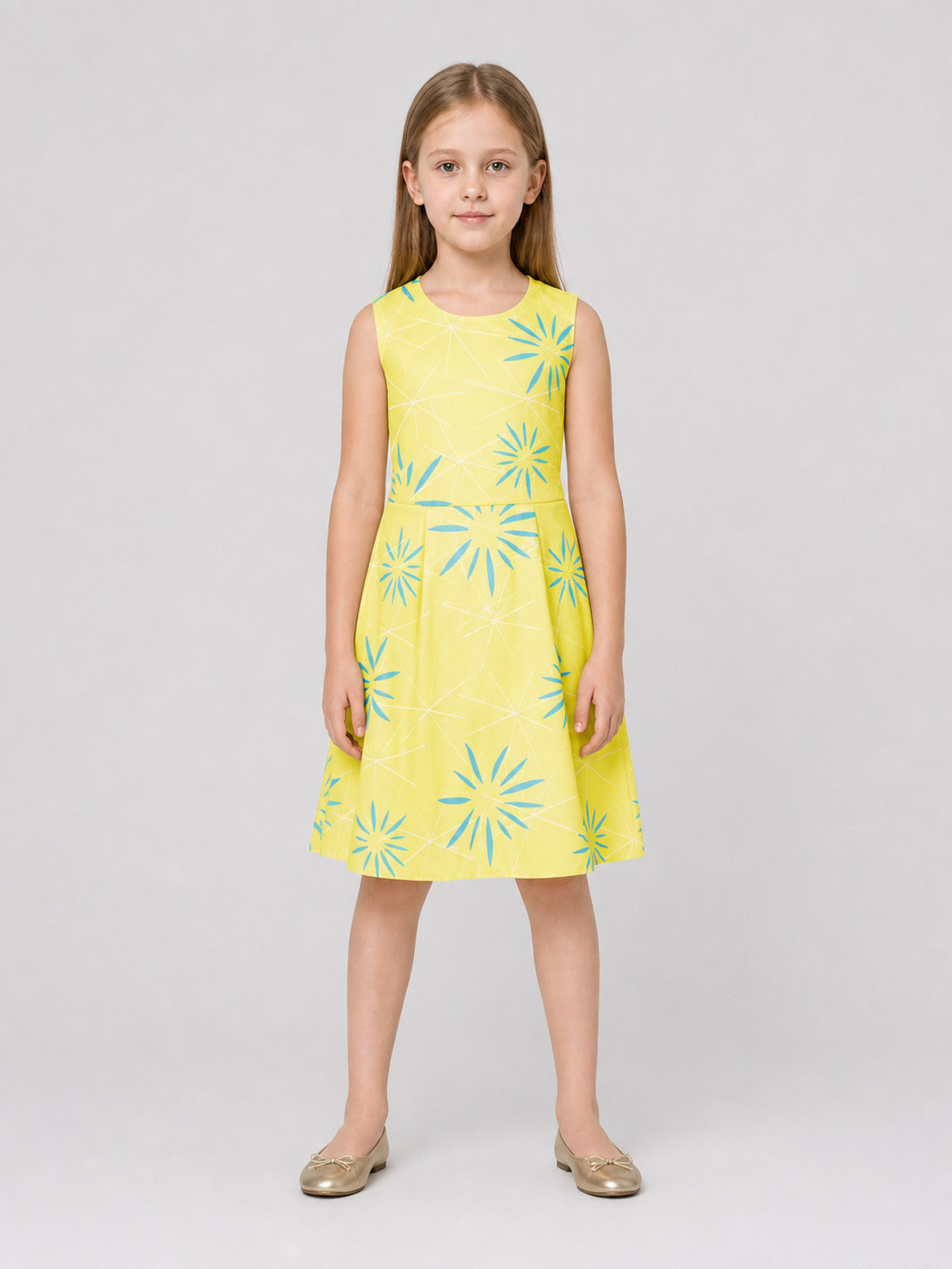 Joy cosplay dress from Inside Out 2, yellow and blue on-model view