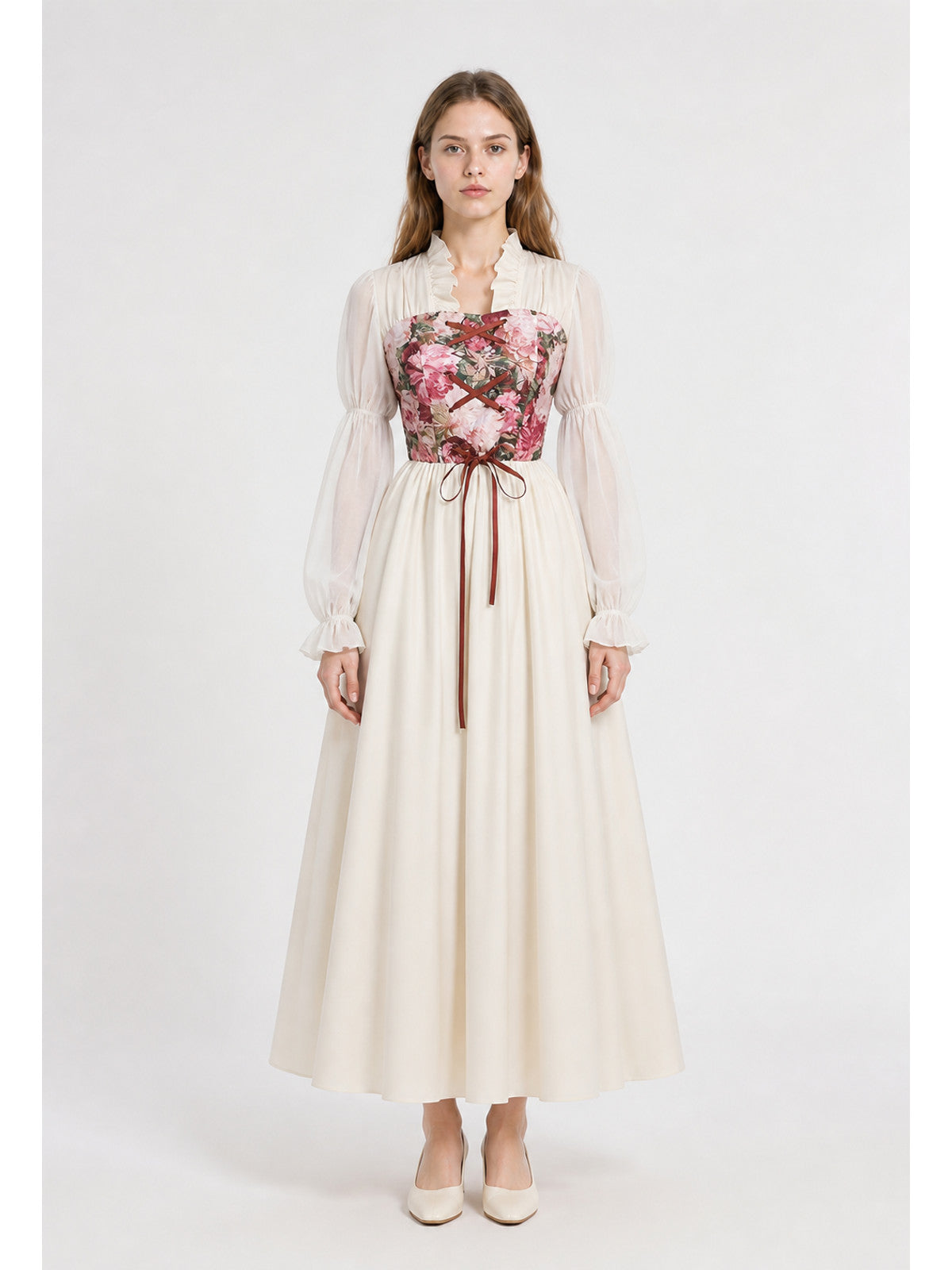 Dress with a Corset Bodice and Puff Sleeves