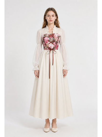 Dress with a Corset Bodice and Puff Sleeves