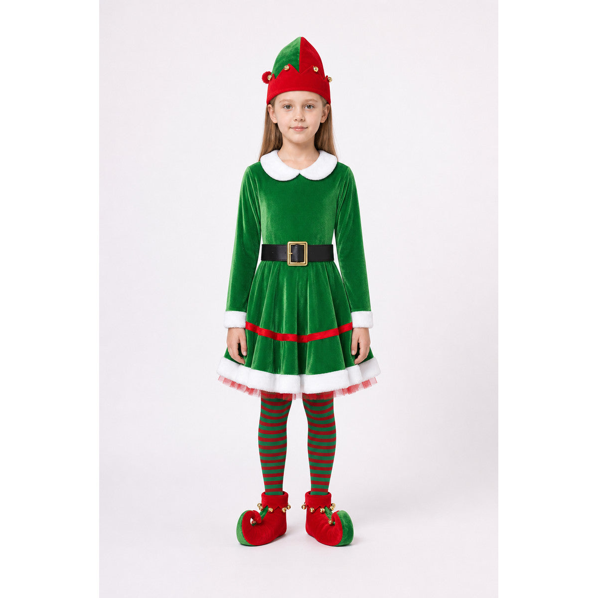 Christmas Elf Costume with Hat, Tights, and Belt