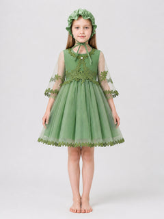 Dress Set with Hat, Green, Tulle
