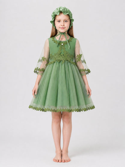 Dress Set with Hat, Green, Tulle on-model view