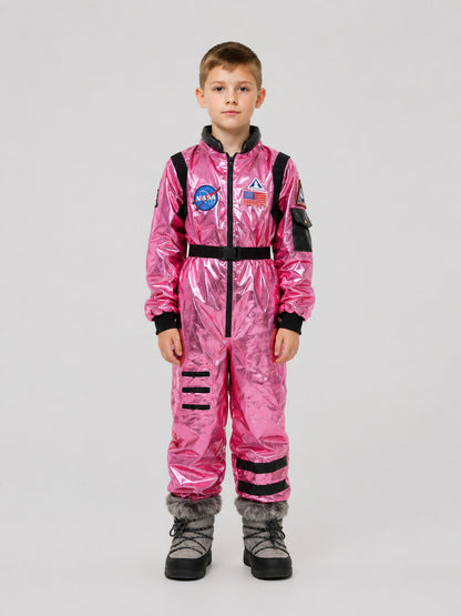 Space Jumpsuit with Pink Glitter, Zipper, and Belt on-model view