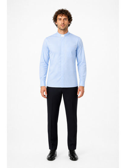 Blue Stand-Collar Long-Sleeve Shirt with Pocket main product view