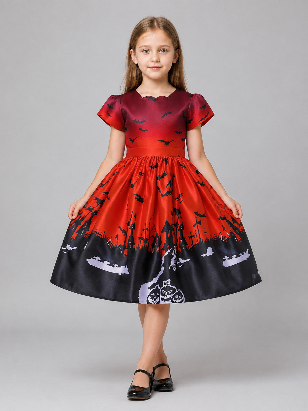 Children's Halloween Costume Dress with Witch Hat on-model view