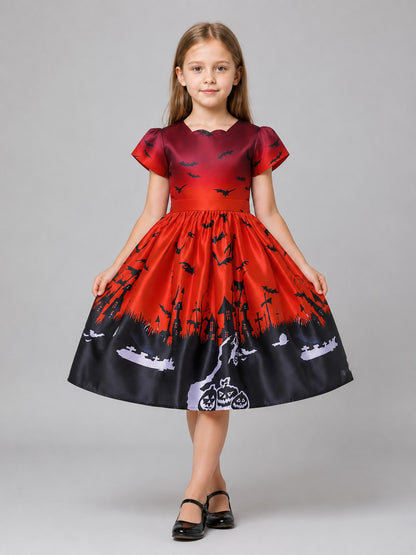 Children's Halloween Costume Dress with Witch Hat on-model view