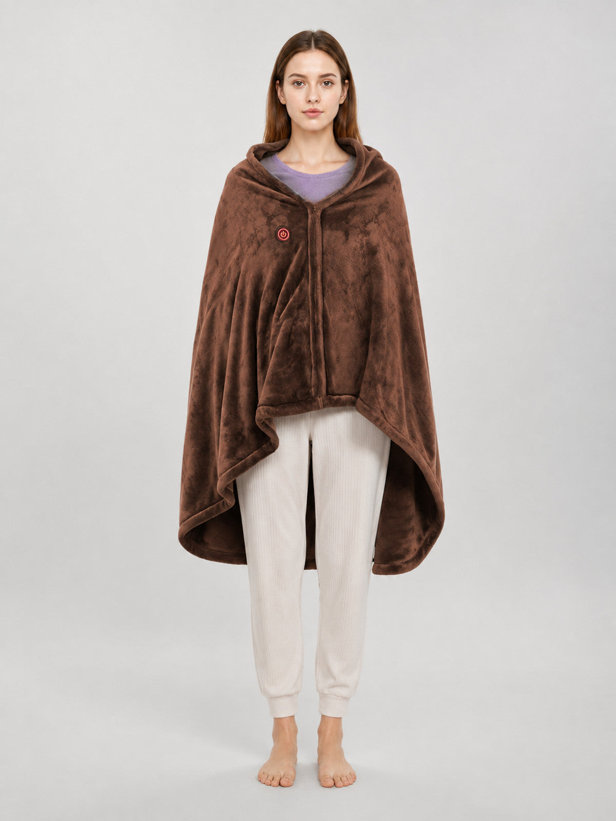 Light Brown Electric Blanket Wrap 150×80 cm on-model view