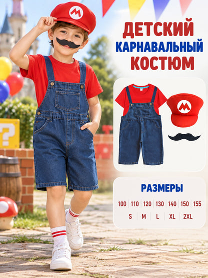 Kids' costume with red cap and mustache