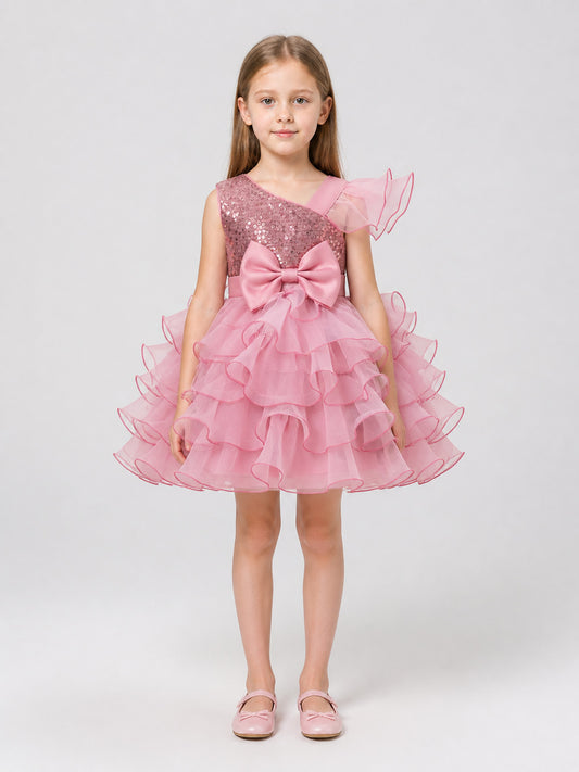 Princess Dress with Sequins, Bow, and Full Skirt on-model view