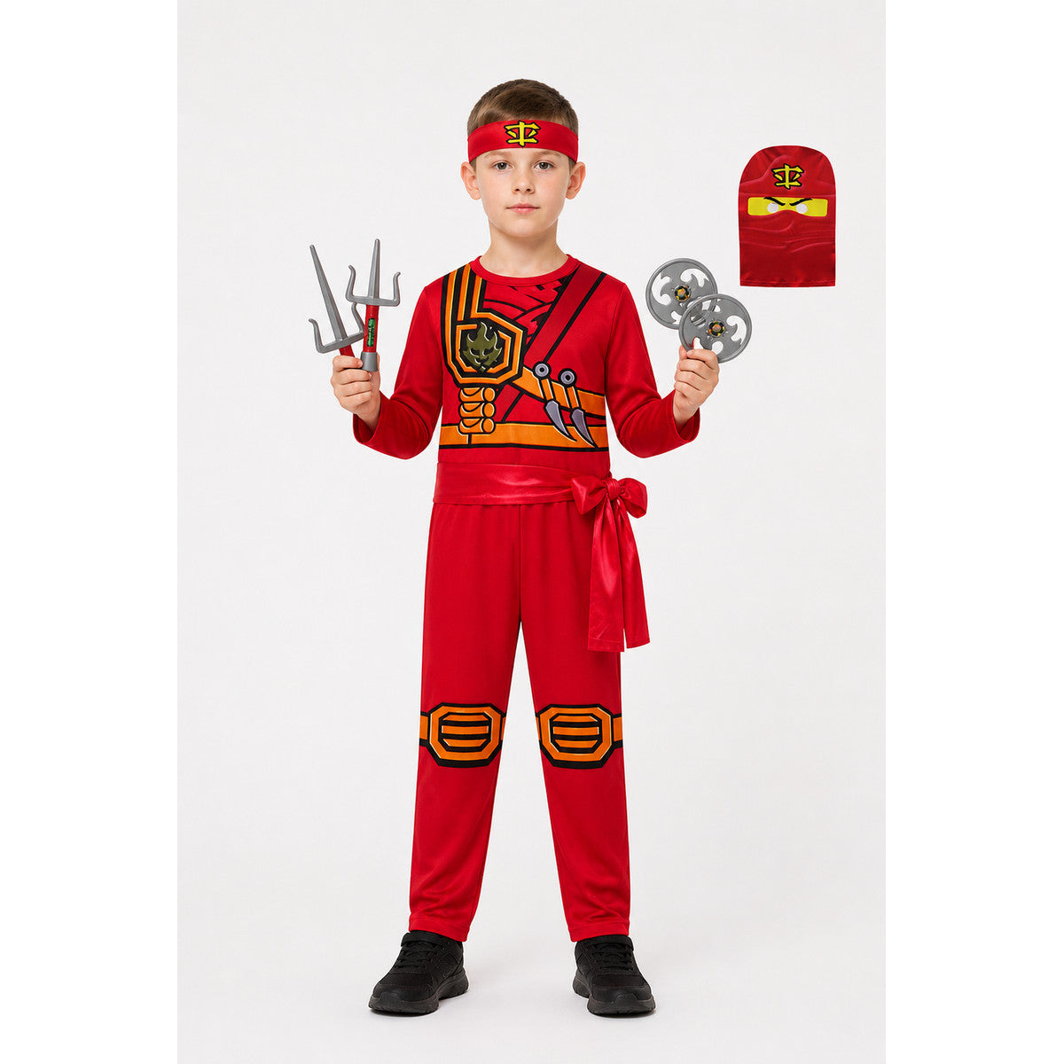 Red Ninja Costume with Mask and Weapons main product view