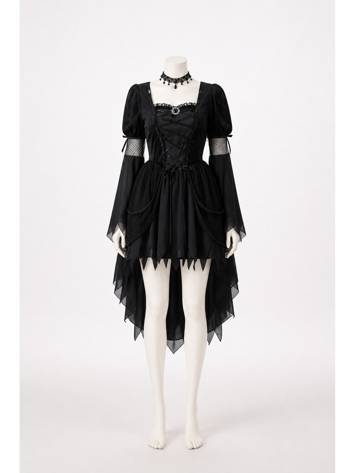 Black Gothic Witch Dress with an Asymmetrical Hem main product view