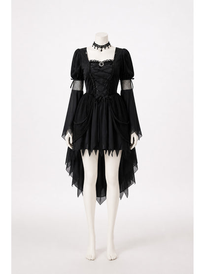 Black Gothic Witch Dress with an Asymmetrical Hem main product view