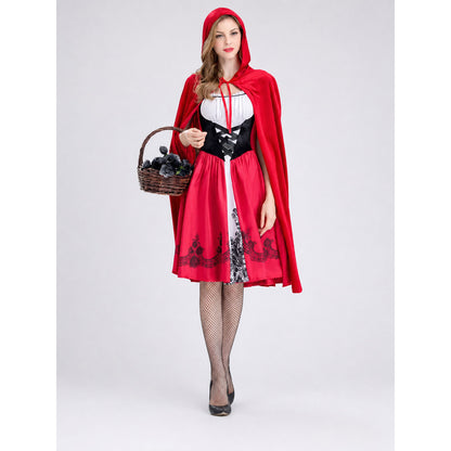 Little Red Riding Hood Costume with Cape and Dress on-model view