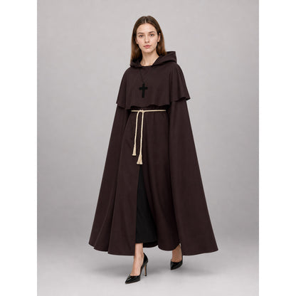 Dark Brown Hooded Carnival Cloak front view