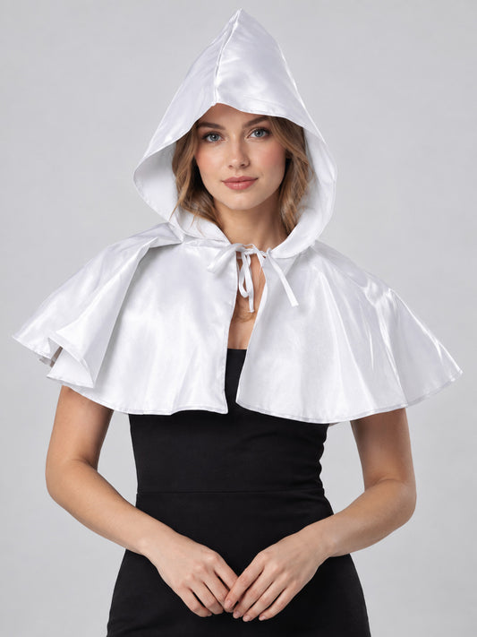 Short glossy white cape with pointed hood