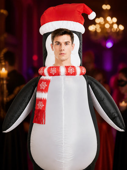 Inflatable Penguin Costume with Santa Hat and Scarf and Wings, Christmas Cosplay on-model view