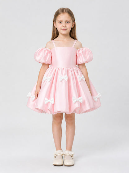 Princess Dress with Puff Sleeves for Flower Girls on-model view
