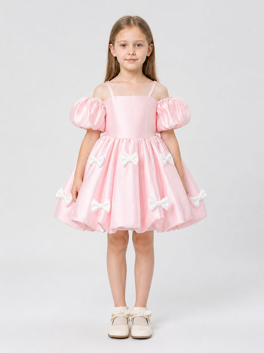 Princess Dress with Puff Sleeves for Flower Girls on-model view