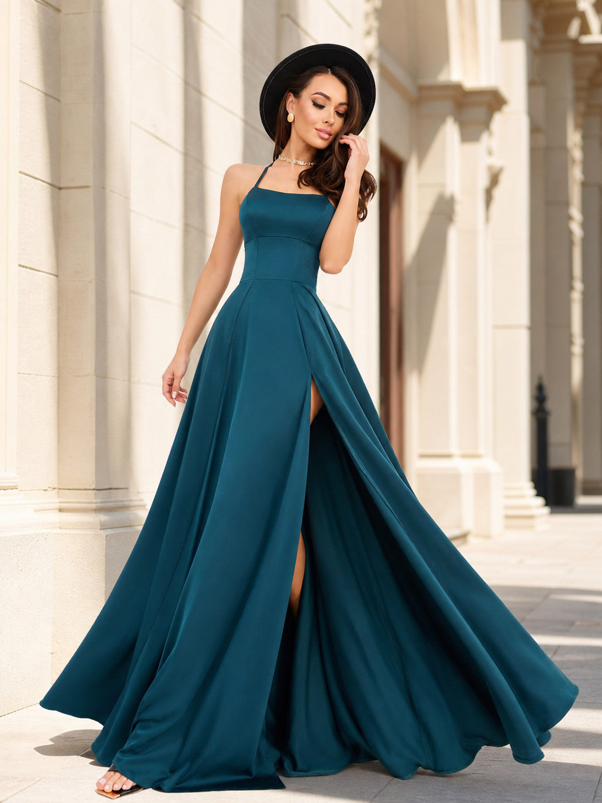 Women's Floor-Length Dress with Spaghetti Straps and a Slit main product view