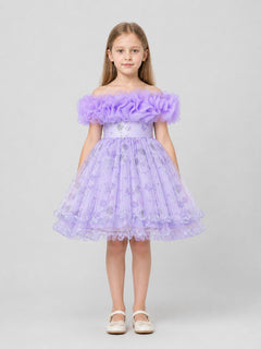 Purple Princess Dress with a Full Skirt and Ruffles