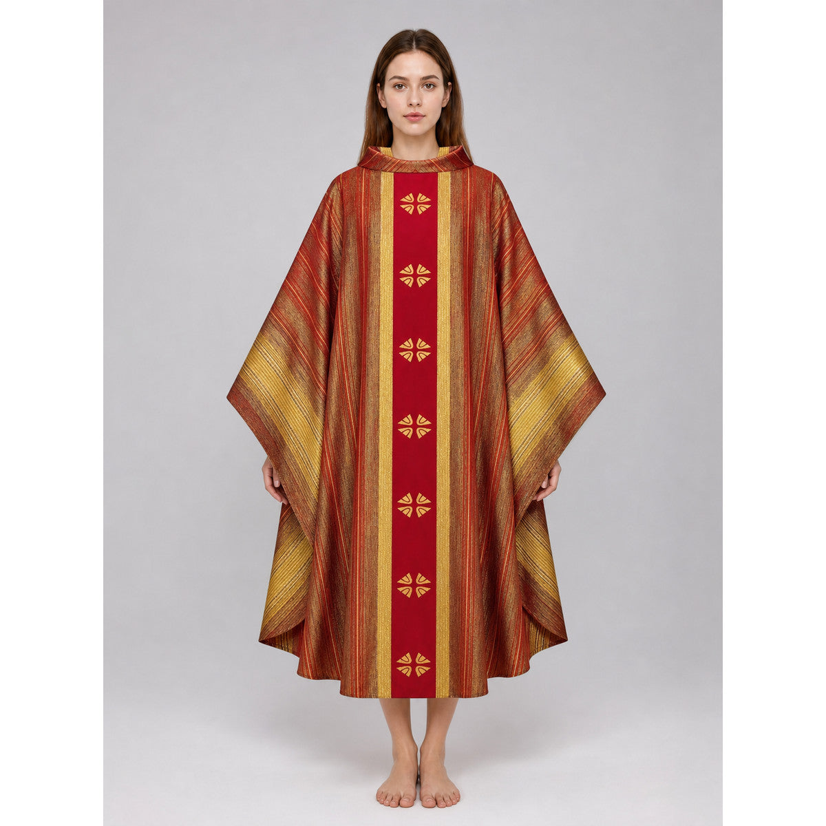 Cosplay Robe with Wide Sleeves and Stand Collar on-model view