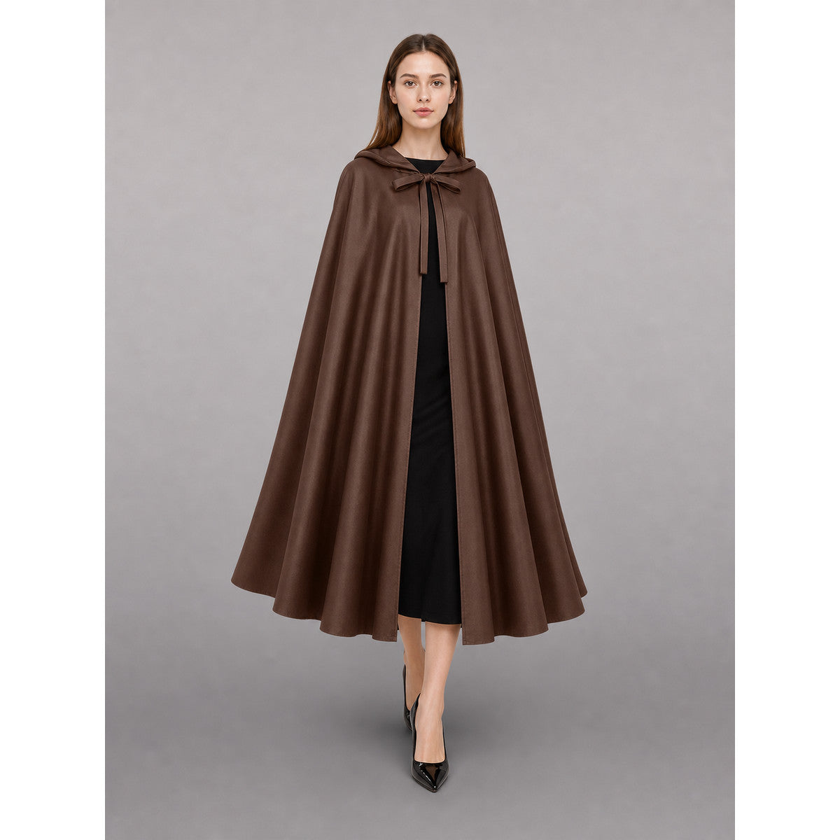 Brown Hooded Costume Cloak front view