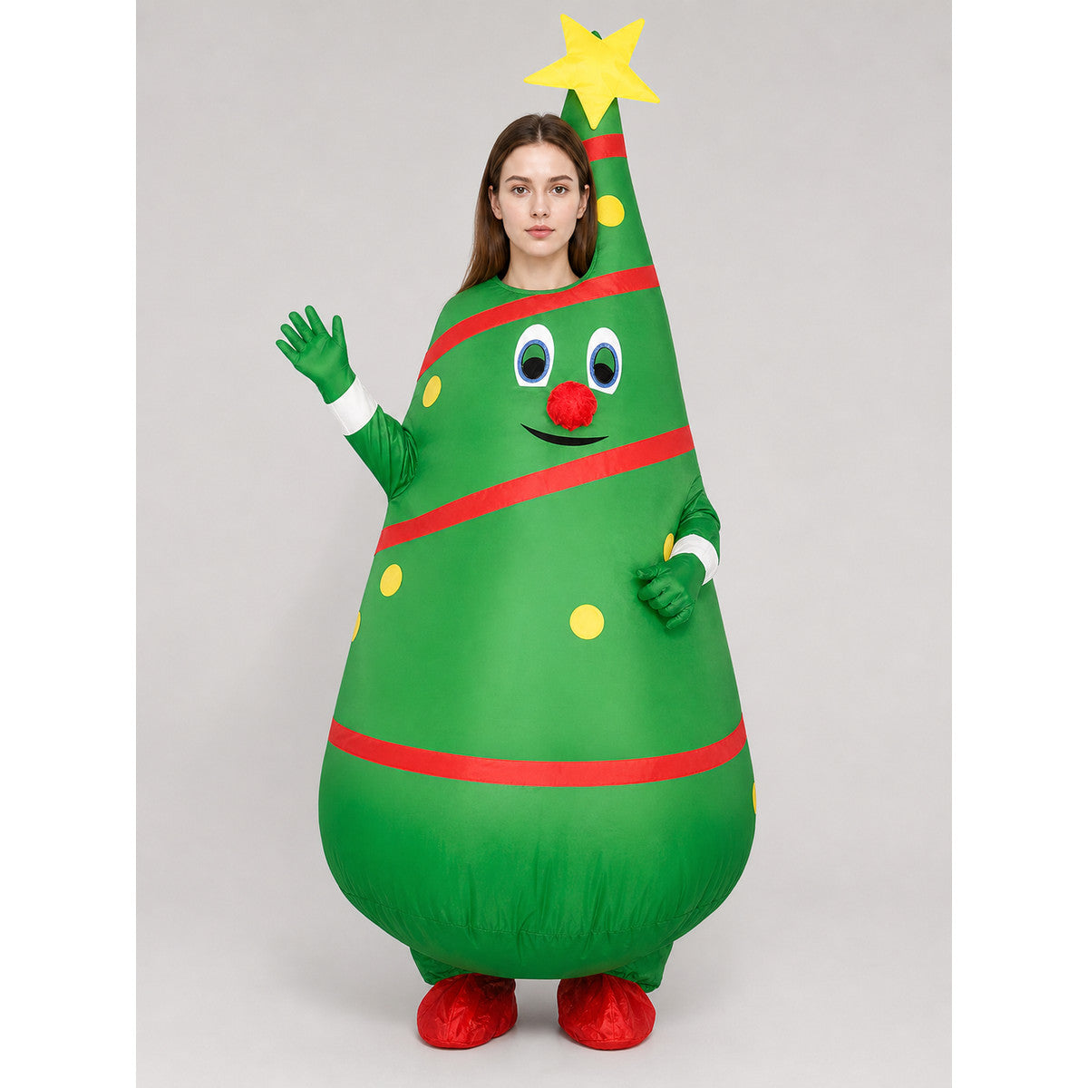 Christmas Tree Ornament with a Smile and a Star on-model view
