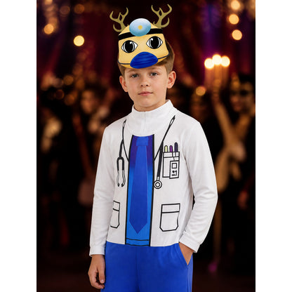 Children's Deer Doctor Onesie Animal Costume With Antler Headpiece, Halloween on-model view