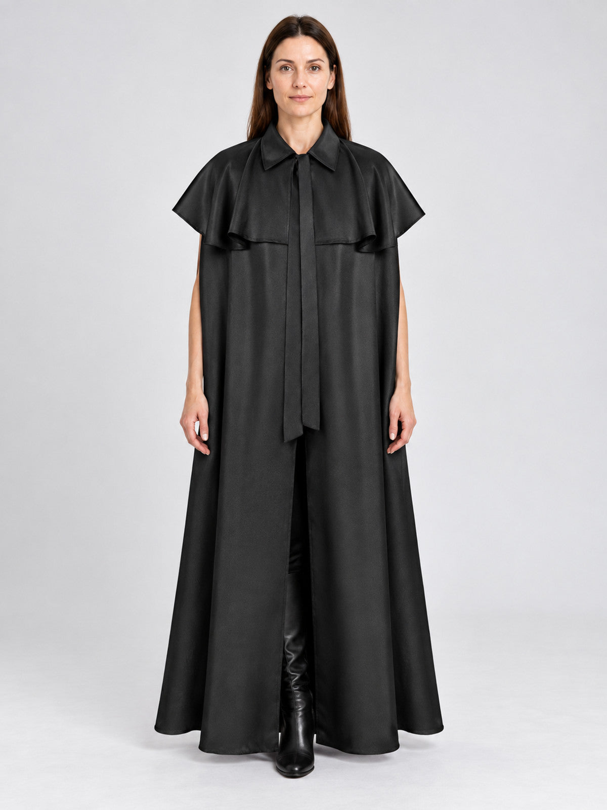Black cloak with collar and capelet