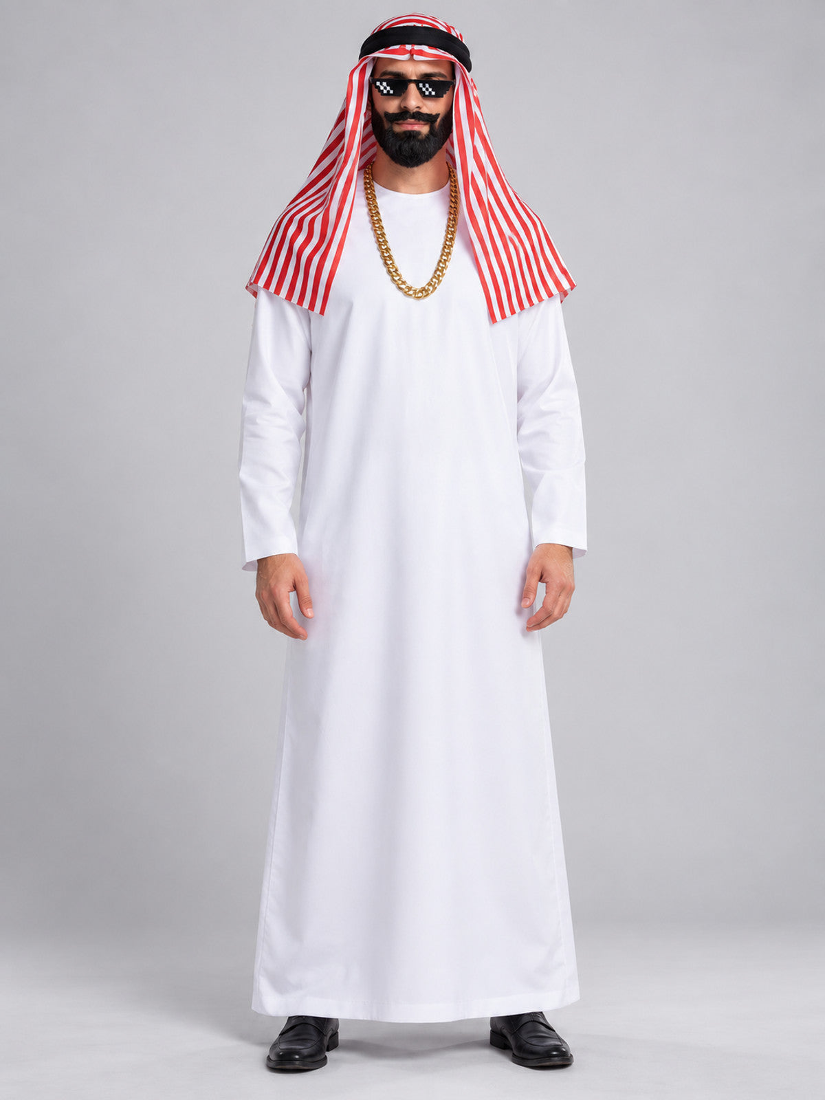 Arab Sheikh Carnival Costume: Robe, Headscarf, Chain