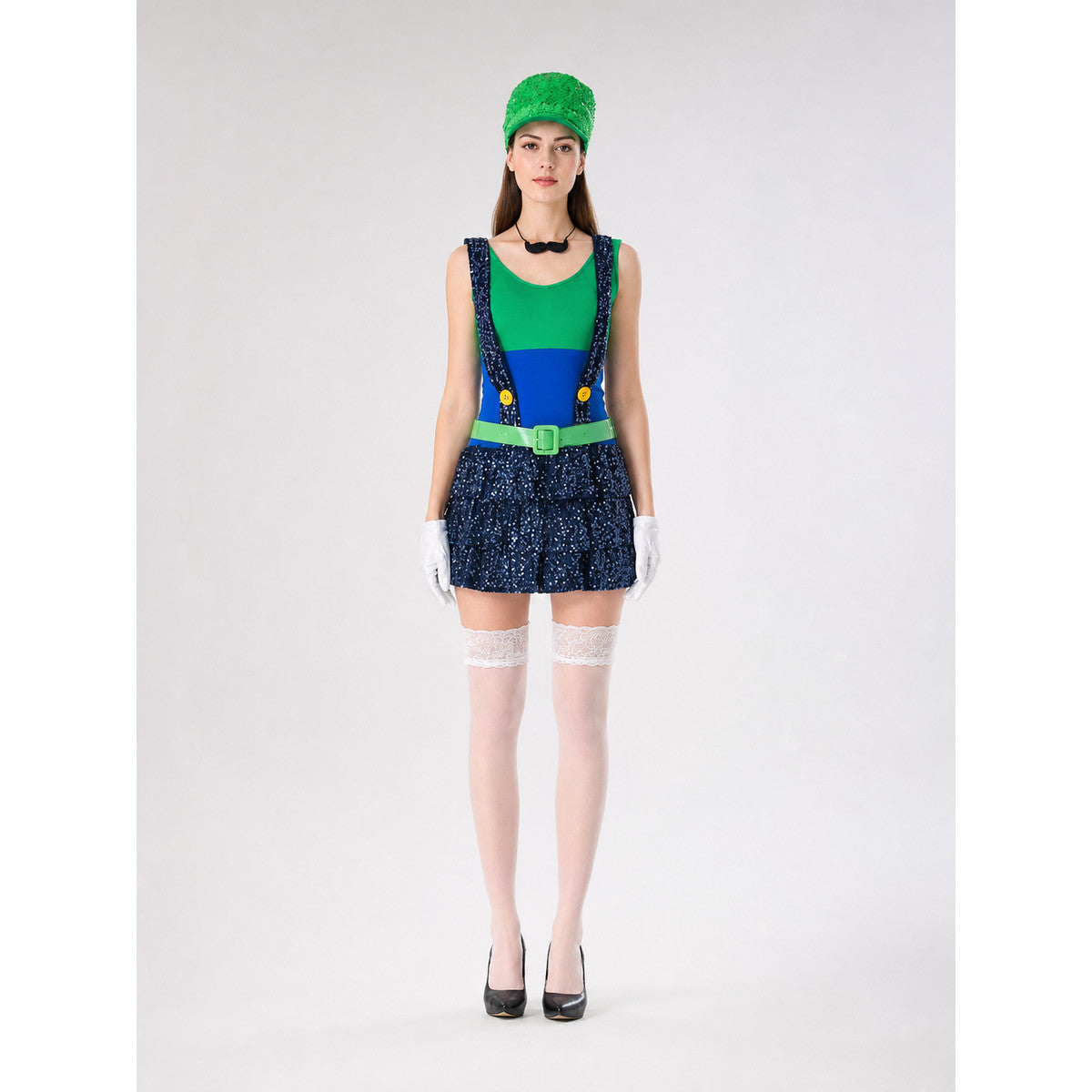 Performance carnival costume with green cap