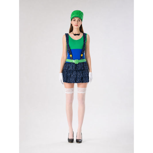 Performance carnival costume with green cap