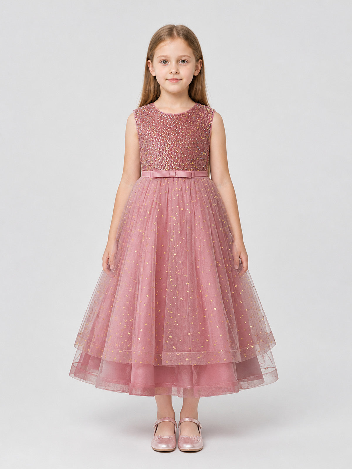 Girls' Sequin Princess Dress with a Full Skirt on-model view