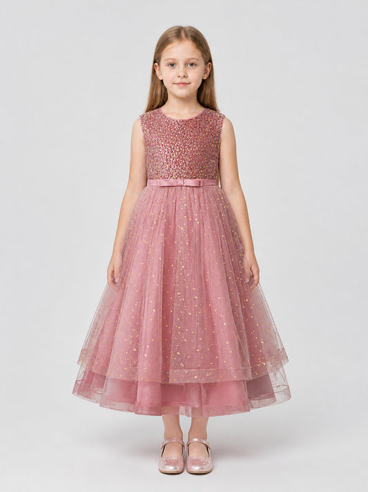 Girls' Sequin Princess Dress with a Full Skirt on-model view
