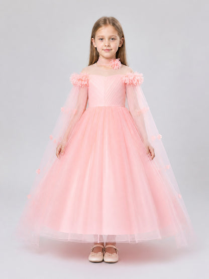 Pink Layered Tulle Princess Dress on-model view