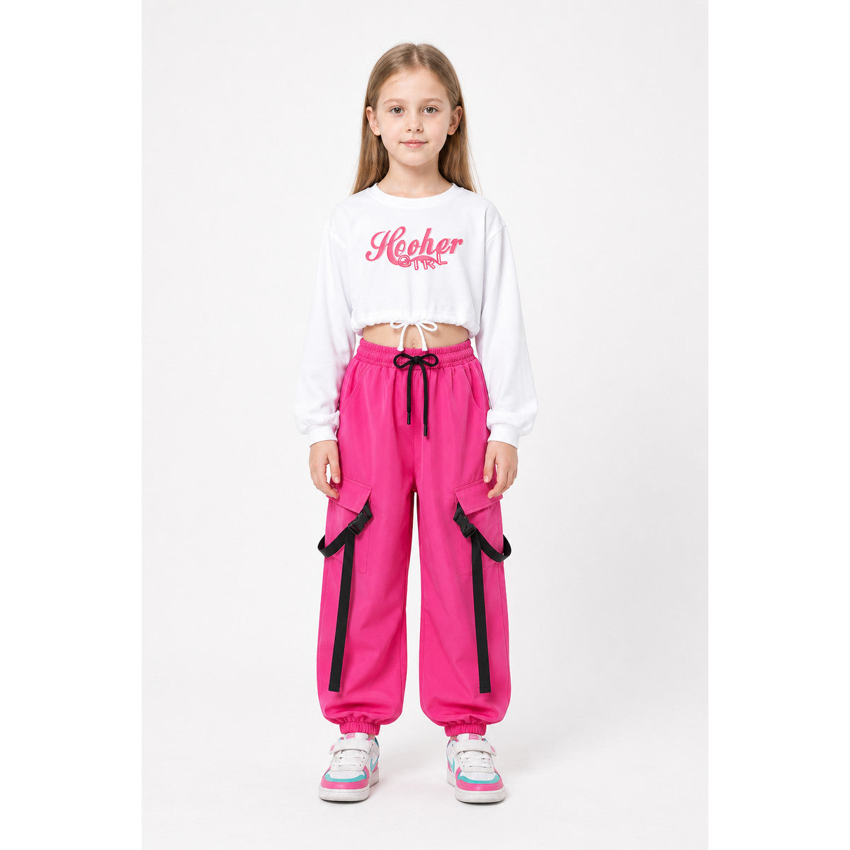 Kids' Set: White Printed Top and Pink Cargo Pants main product view