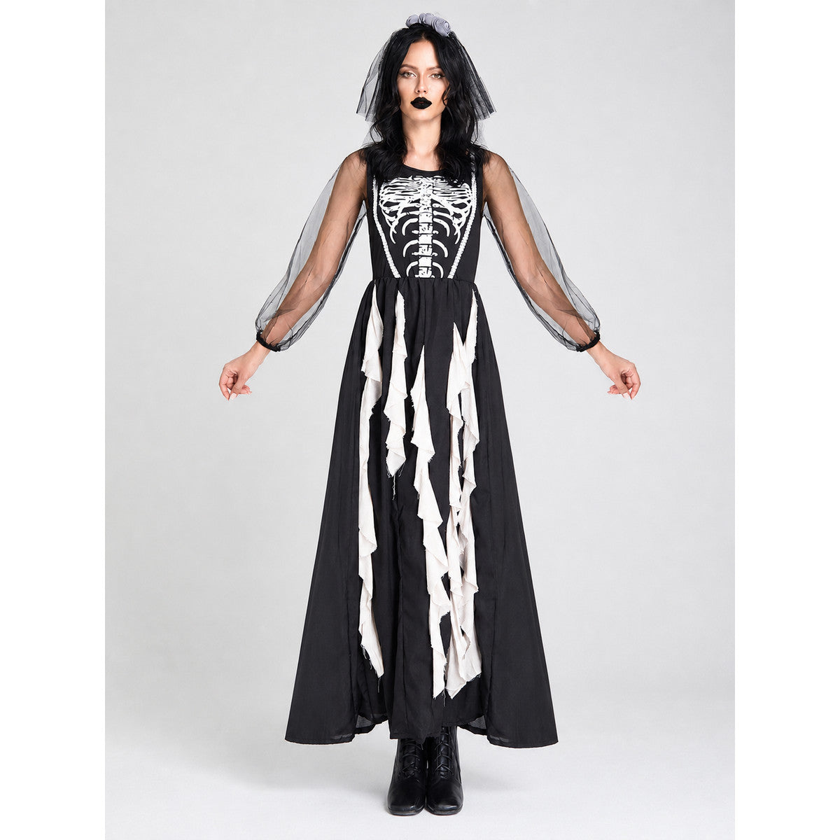 Vampire Costume Dress with Skeleton Print for Cosplay