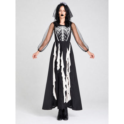 Vampire Costume Dress with Skeleton Print for Cosplay