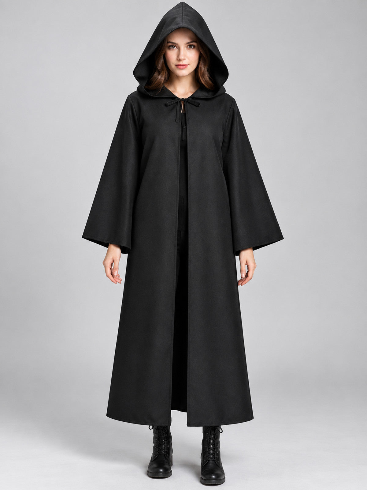Carnival Cape with Hood Black Long Tie-Front