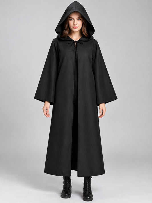 Carnival Cape with Hood Black Long Tie-Front