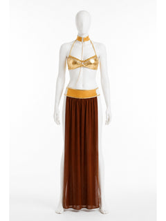 Stage Costume with Gold Chain and High Slit