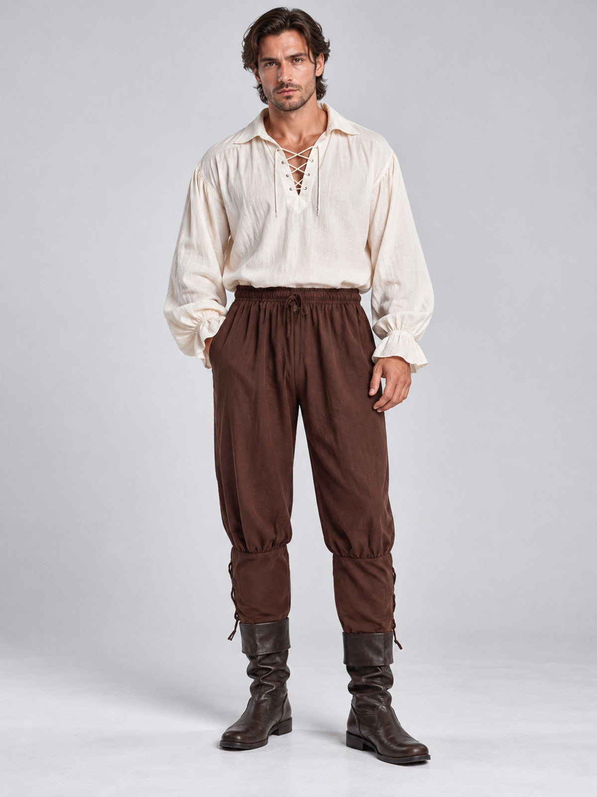 Burgundy Historical-Style Pants with Lacing