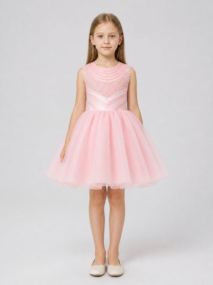 Festive Girls' Full Dress with Pearl Embellishment on-model view