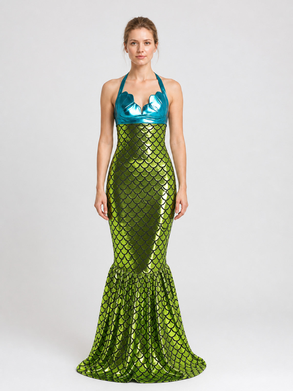Mermaid Dress with a Sparkly Top and Scaly Pattern