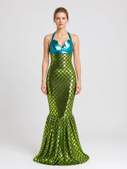 Mermaid Dress with a Sparkly Top and Scaly Pattern