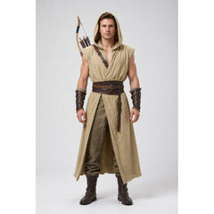 Khaki Sleeveless Medieval Hooded Cloak
