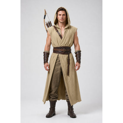 Khaki Sleeveless Medieval Hooded Cloak main product view