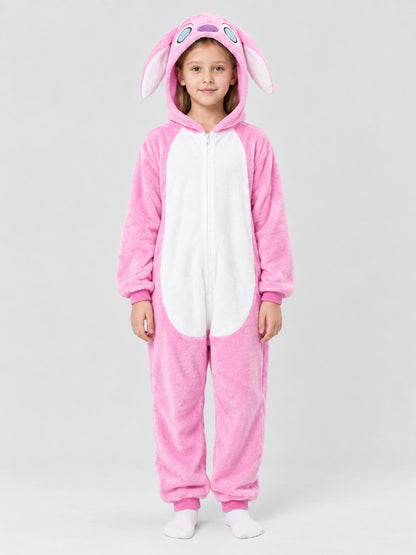 Flannel Hooded Pajama Jumpsuit with Ears
