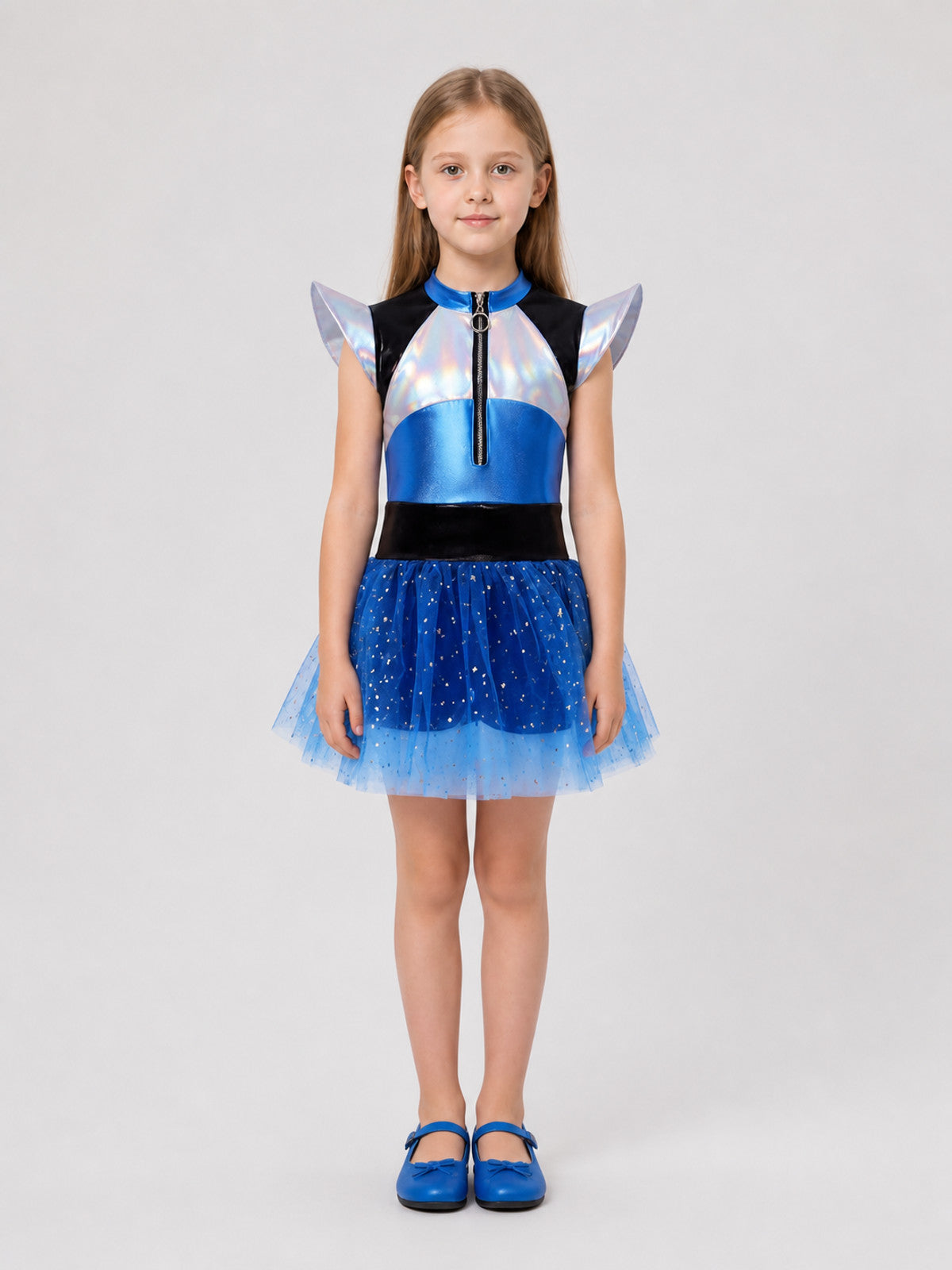 Children’s “Alien Robot” Costume — Top and Skirt on-model view